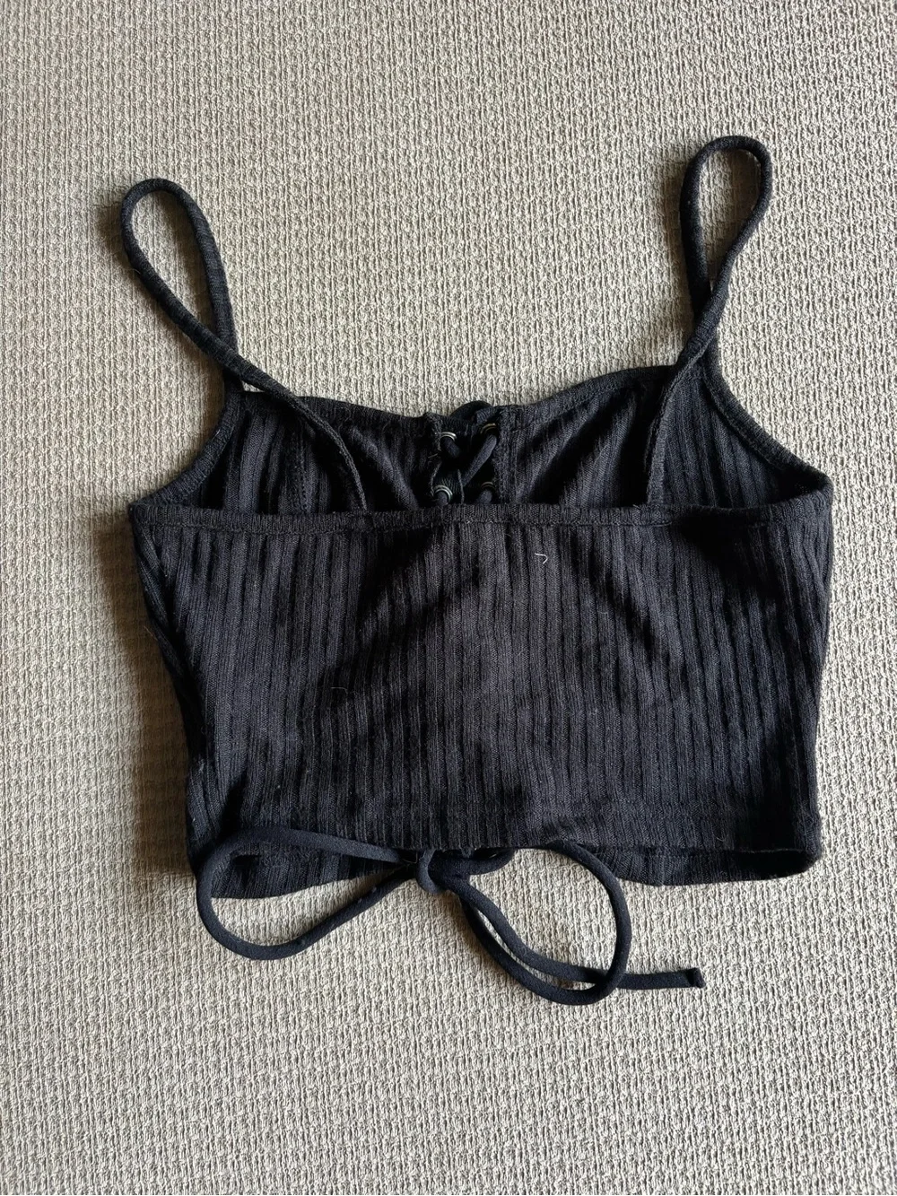 SHEIN Black Ribbed Lace-Up Spaghetti Strap Crop Top - Picture 2 of 3